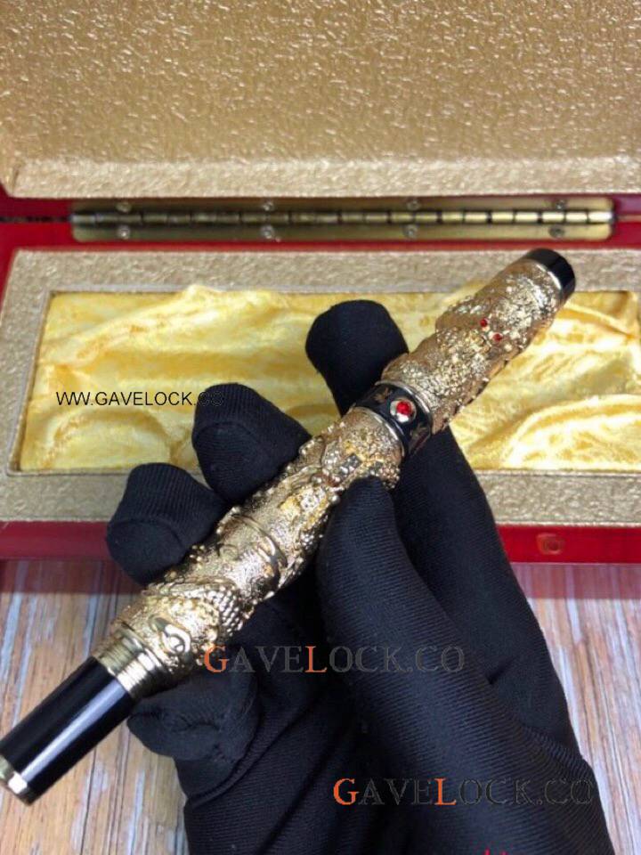 Luxury Jinhao Yellow Gold Double Dragon Rollerball Pen Best Gift